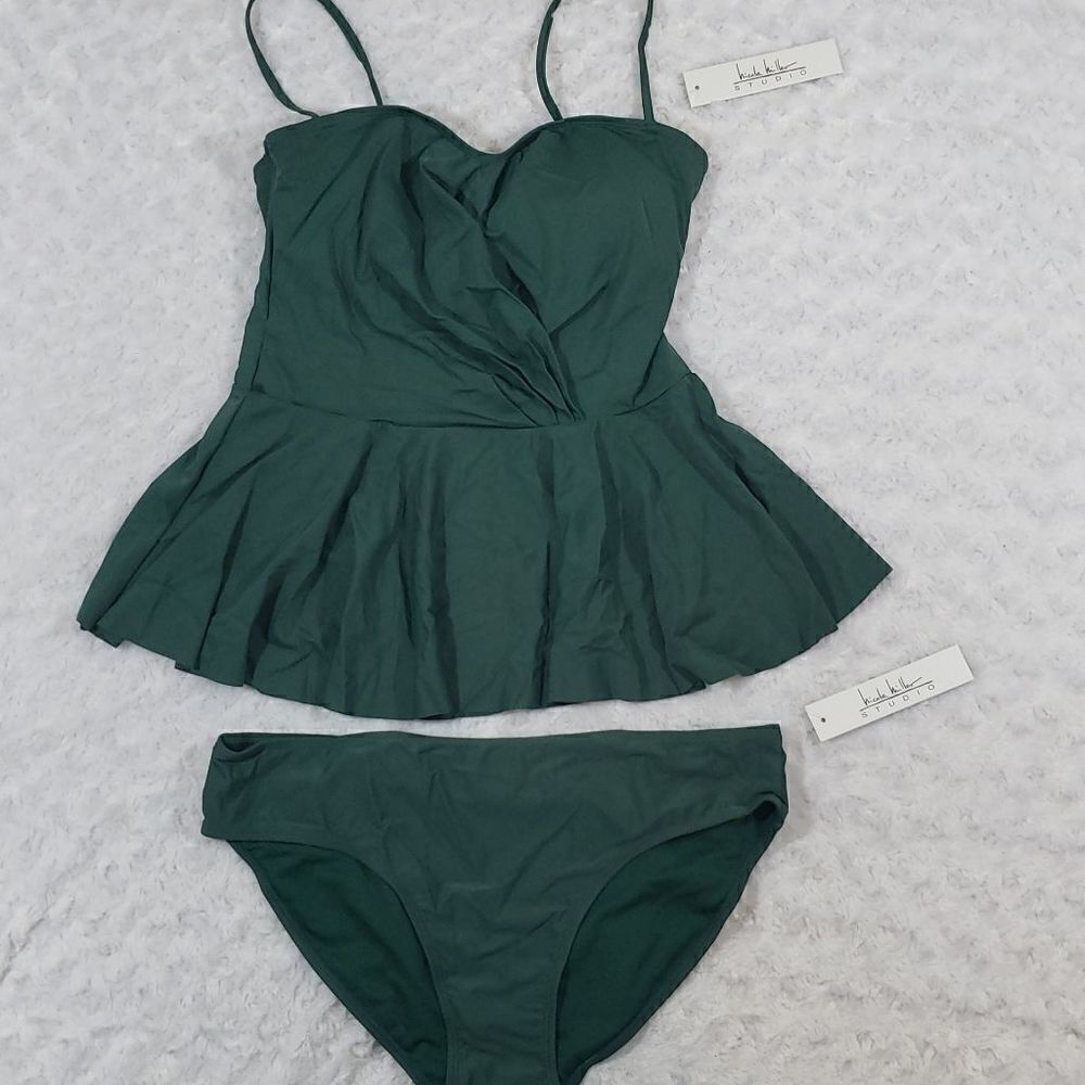 Nicole Miller Studio Surplice Peplum Spaghetti Triangle Top Tankini Swimwear and
